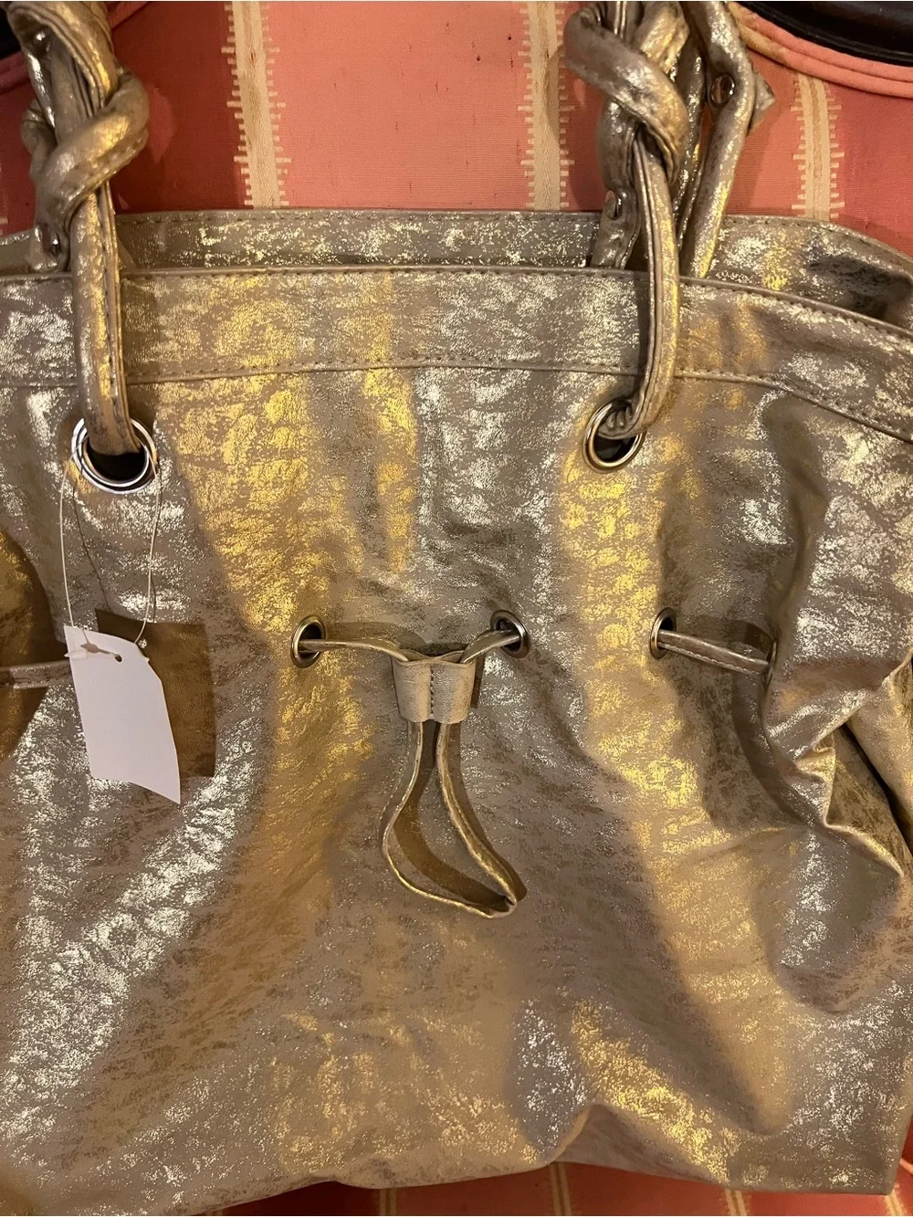 NWT DSW Gold Metallic Drawstring Shoulder Bag Tote Gym Back to School